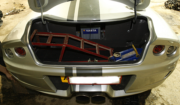 Murtaya Trunk Space.  Note the Rear-Mounted Battery for Optimal Weight Distribution (Photo by Mark Sansby)